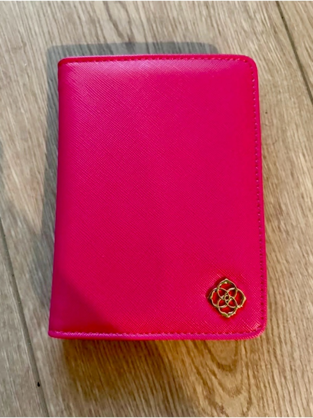 Kendra Scott Hot Pink Passport Holder Travel Wallet Gold Logo